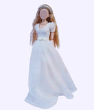 Handmade 1:6 Scale Doll Wedding Dress Miniature Bridal Gown with Hair Accessory Necklace