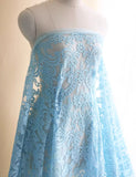 Craftuneed 1 Meter Luxury Sky Blue Floral Embroidered Lace Tulle Fabric with Scalloped Edges for Dressmaking & DIY Projects