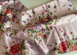 Craftuneed 1 Meter Pink floral print Satin fabric Japanese style Peony Blossom Glossy fabric For Sewing