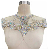 Rhinestone Lace Applique Panel, Bridal Beaded Bodice Motif Patch, Front Piece Only