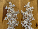 A Pair White Beaded Floral Lace Appliques Bridal Embroidered Sequin Lace Motif Patches