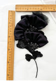 Black Beaded Floral Applique 3D Satin Embroidered Patch Sequin Lace Motif