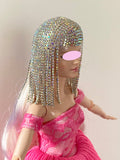 Craftuneed 1:6 miniature doll rhinestones wig hat jewellery luxury dollhouse hair headpiece accessory handmade