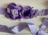 Handmade Purple Lilac Bridal Beaded Sash Belt – Chiffon Flower Wedding Dress Belt
