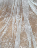 3 Yards Ivory Sequin Lace Fabric Embroidered Floral Tulle Lace for Bridal DIY