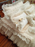 Handmade Miniature Bedding Set Dollhouse French Style Lace Blanket Pillow 1/6 1/4 Scale