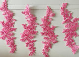 Craftuneed Bundle 4pcs Sharp Pink Floral Lace Applique Sew On Embroidered Tulle Lace Motif Patch