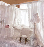 Handmade 1:6 Scale Dollhouse Bed Canopy Set French Style Miniature Bedding Frame Mattress & Pillows