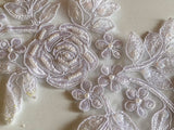 Craftuneed A Mirror pair white beads lace applique sew on embroidered floral sequins lace motif patch