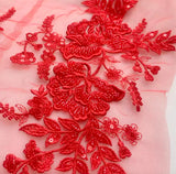 Red Beaded Floral Lace Applique Embroidery Sequins Motif Patch Luxury (4 Pairs)