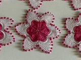 Craftuneed Bundle 8pcs Crochet Flower Beaded Lace Applique Pink &amp; White Embroidered lace motif patch Handmade