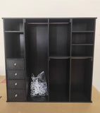 Craftuneed 1:6 scale Miniature Black Wooden L Shape Closet & Shoe Cabinet Handmade Dollhouse Wardrobe Furniture For Fashion Dolls