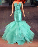 Handmade 1:6 Scale Doll Mermaid Dress Green Blue Sequin Beaded Gown Outfit