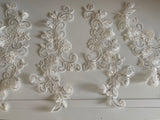 Craftuneed Bundle 5pcs Ivory bridal sequins lace applique sew on embroidered floral tulle lace motif patch