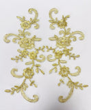 Gold Lace Applique Pair Floral Embroidered Lace Motifs Matching 20 Pairs (40pcs)