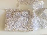 Craftuneed Bundle 3.5 Meters white &amp; Silver cords floral lace trim on organza Bridal Embroidered Dress lace trimming