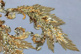 Gold Sequin Lace Applique Pair Large Couture Embroidered Motif Patch For Costume DIY