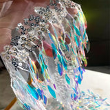 Iridescent Fringe Sequin Mesh Trim – Gradient Blue Laser Net Fabric, 20cm Wide, 6 Meters