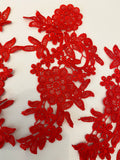 Craftuneed bundle 6pcs red sew on lace applique dress sewing embroidered floral lace motif patch