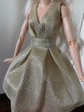 1:6 miniature doll champagne evening dress mini dollhouse V-Neck ball gown dress