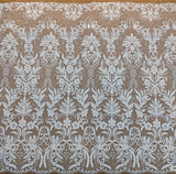 Ivory Beaded Lace Fabric by Yard – Embroidered Bridal Sequin Lace for Wedding DIY
