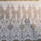 Ivory Beaded Lace Fabric by Meter – Embroidered Bridal Lace Tulle for Wedding DIY