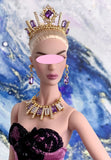 Craftuneed Luxury Handmade 1:6 miniature doll purple gemstone crown matching necklace dangling earrings jewellery