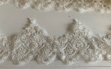 Ivory Floral Sequin Lace Trim – Eyelash Lace Border Sewing Supply, Total 6.8 Meters