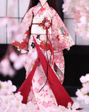 Handmade Doll Cherry Kimono Outfit with Obi and bag Japanese Style Doll Clothing 1/6, 1/4, 1/3
