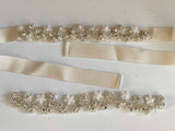Handmade Rhinestone & Faux Pearl Motif Bridal Bracelet or DIY Applique Ivory Beaded Embellishment on Ribbon Craftuneed