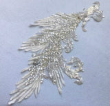 Ivory Sequin Lace Applique Pair Large Bridal Embroidered Motif Patch For Costume DIY