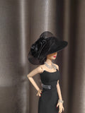 Handmade 1:6 Scale Doll Black Dress Outfit Set with Miniature Hat, Necklace & Bracelet