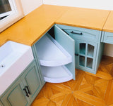 Craftuneed 1:6 Scale Miniature Dollhouse Kitchen Set L Shaped Cabinet with Sink Cupboard Organiser Doll Furniture Available in ivory or blue