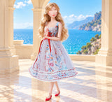 Handmade 1:6 Scale Doll Dress Miniature Romantic Floral Lace Gown with Red Corset