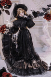 Craftuneed Edwardian Black Lace Doll Dress with Hat for BJD Gothic Halloween Inspired Outfit Costume Fits For 1/6 1/4 Dolls