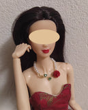 1:6 Scale Doll Rose Necklace and Earrings Set Miniature Faux Pearl Jewellery Handmade