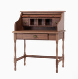 Craftuneed 1:6 Scale Dollhouse Roll Top Writing Desk Miniature Vintage Wooden Study Side Table with Drawers Furniture For Dolls