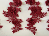 Craftuneed Bundle 5pcs wine 3D lace applique sew on double layer floral lace motif patch