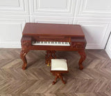 Craftuneed 1:12 Scale Miniature Victorian Style Grand Rectangular Piano &amp; Seat Set Dollhouse Classic Music Room furniture Available in Brown or White