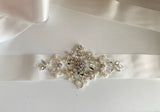 Craftuneed Elegant Ivory Rhinestones Beaded Bridal Sash Belt Faux Crystal Pearl Satin Ribbon Belt Waistband for Wedding Dress