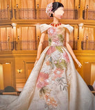 Handmade 1:6 Scale Doll Evening Gown Miniature Floral Sequin Dress For Fashion Doll