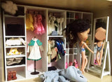 Handmade Miniature Dollhouse Wardrobe & Full-Length Mirror Set 1/6 1/8 Scale