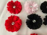 Craftuneed Job lot 9pcs black red pink chiffon rhinestone flower motif sew on fabric flower handmade