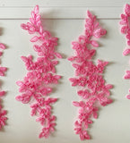 Craftuneed Bundle 4pcs Sharp Pink Floral Lace Applique Sew On Embroidered Tulle Lace Motif Patch