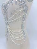 White Beaded Bodice Applique Bridal Faux Pearl Rhinestone Lace Patch For Wedding DIY