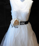 Handmade Bridal Sash Belt Black, Ivory & Champagne Chiffon Flower Rhinestones Wedding Dress Belt Floral Waistband for Wedding