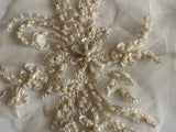 Craftuneed Bundle 7pcs luxury embroidered beaded lace applique dark ivory floral sequins tulle lace motif patch