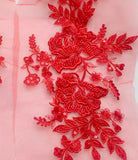 Red Beaded Floral Lace Applique Embroidery Sequins Motif Patch Luxury (4 Pairs)