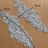 Rhinestone Lace Applique Pair, Bridal Wedding Beaded Motif Patch, Silver White or Gold