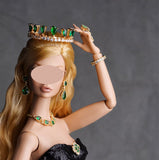 Handmade 1:6 Scale Doll Jewellery Miniature Emerald Green Crown Necklace Earrings Brooch